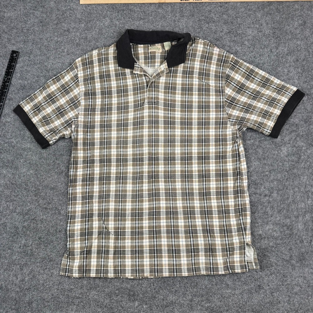 St. John's Bay Polo Mens Size XL Brown Plaid Cotton Short Sleeve Casual Classic